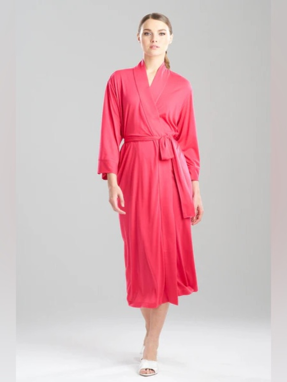 Natori Congo Pink Jersey Knit Wrap Robe Loungewear Size M